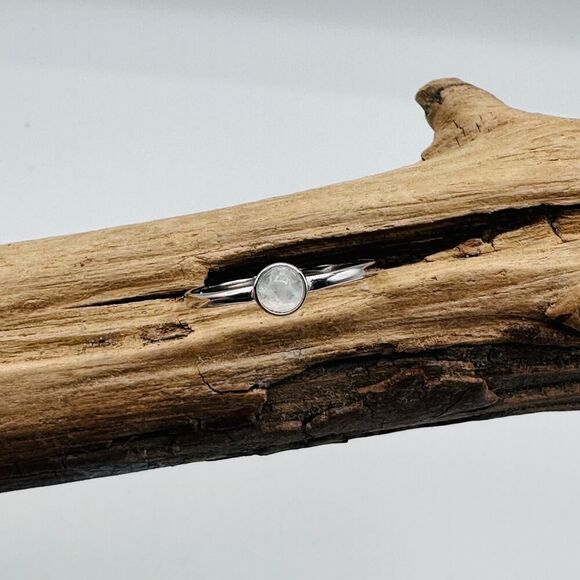 Moonstone Minimalist Dainty Sterling Silver Ring, Stacking Ring - Picture 3 of 6